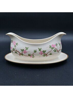 Franciscan Woodside Gravy Boat Sauce Server Gold Rim Floral Vintage